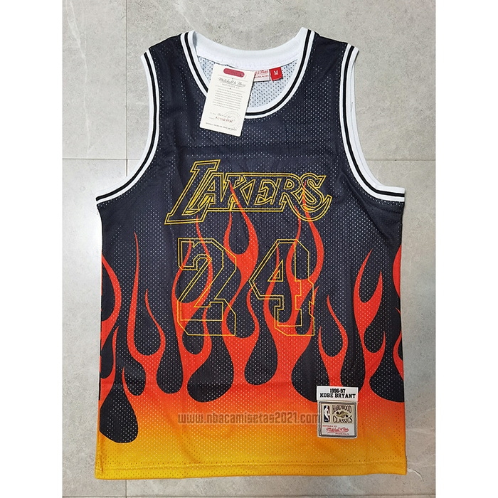 Camiseta Los Angeles Lakers Kobe Bryant #24 Flames Negro